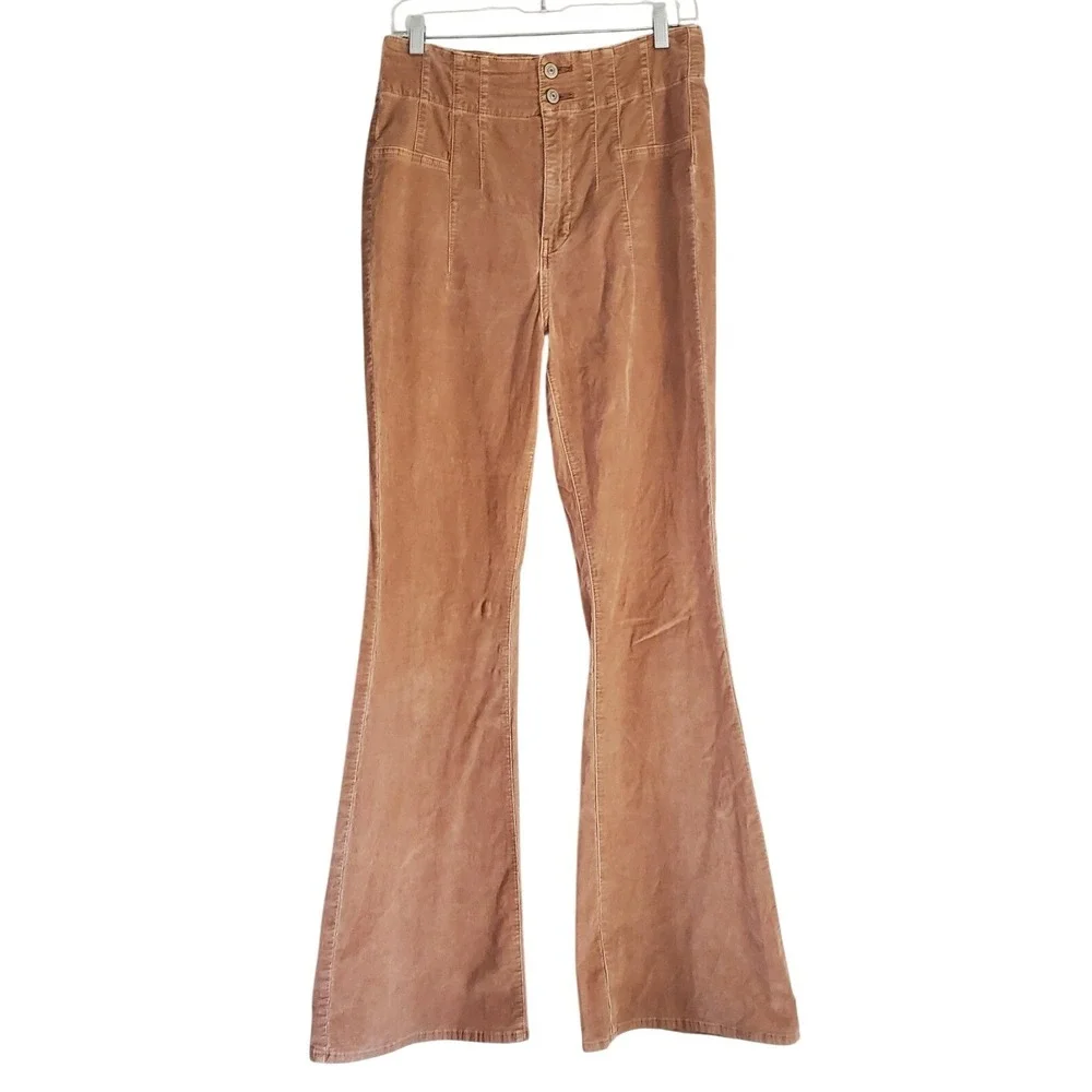 Free People Pants Jayde Women 29 Beige Corduroy Flare High Rise Boho‎ Festival